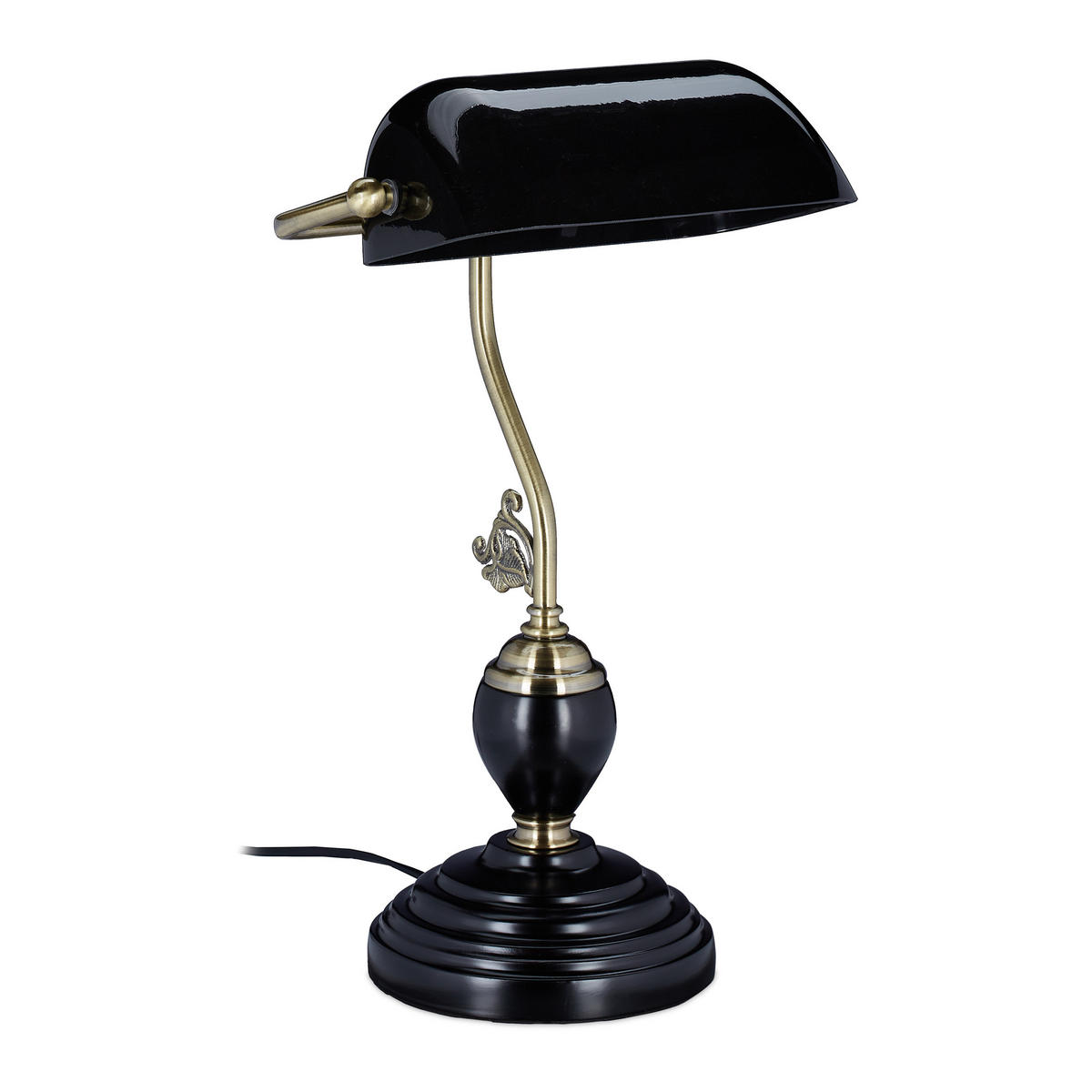 BANKERLAMPE - Schwarz, Glas/Holz (19/26/44cm) - Relaxdays