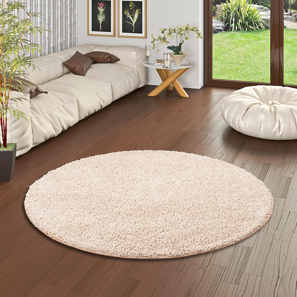 LUXUS HOCHFLOR LANGFLOR TEPPICH MILANO RUND - Beige, Textil (200/200cm) - Snapstyle