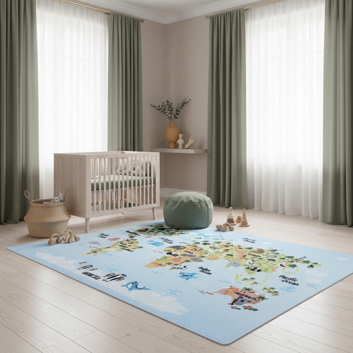 KINDERTEPPICH Weltkarte Pflegeleicht Waschbar Kinderzimmer OEKO-TEX Blau 140x200 cm Flur – TRAUN - Blau, Textil (140/200cm) - KADIMA DESIGN