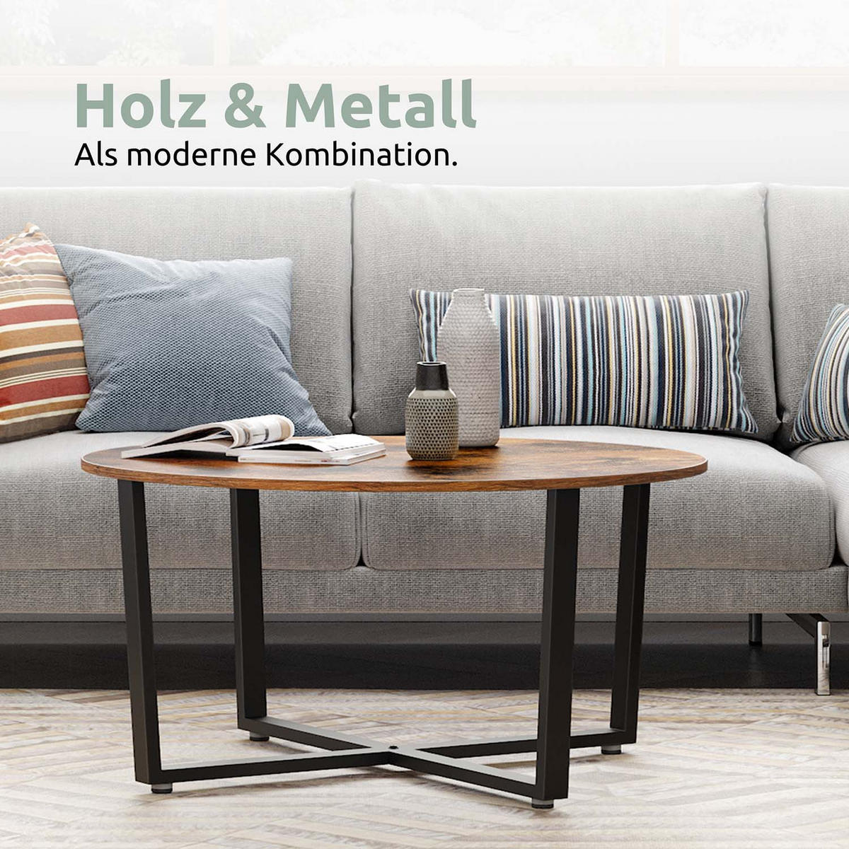 COUCHTISCH Indie - Holzfarben / Metall - Ø 88cm - Naturfarben, Holzwerkstoff (88/88/47cm) - holz4home