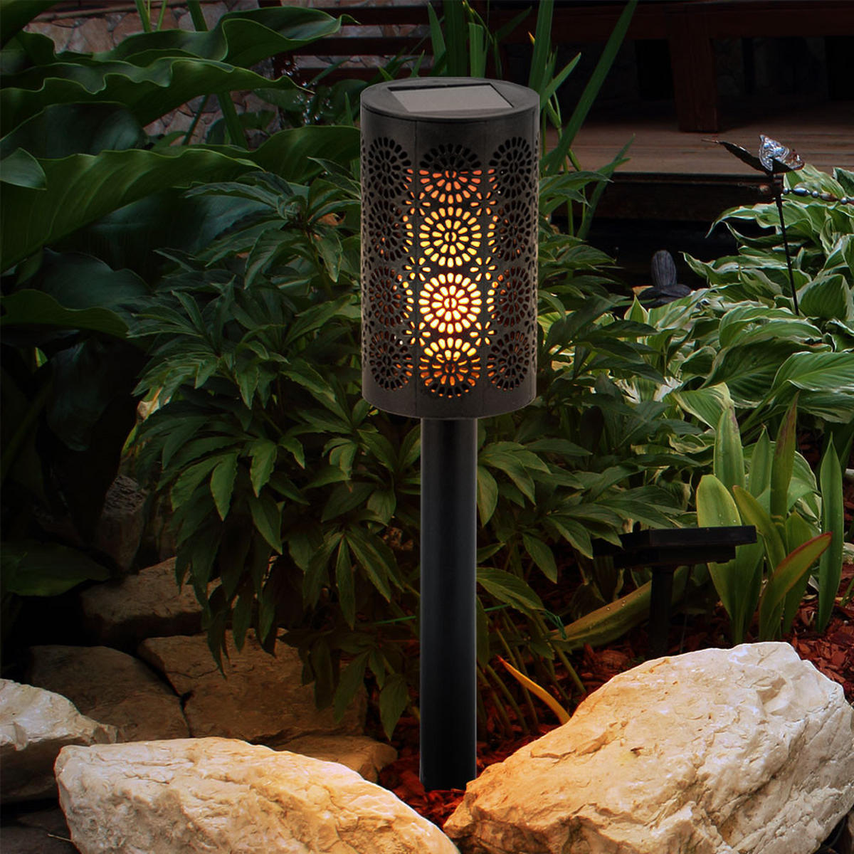 LED AUßENLEUCHTE Solarfackel Schwarz Kunststoff 3er Set - Schwarz, Kunststoff (6.6/6.6/30cm)