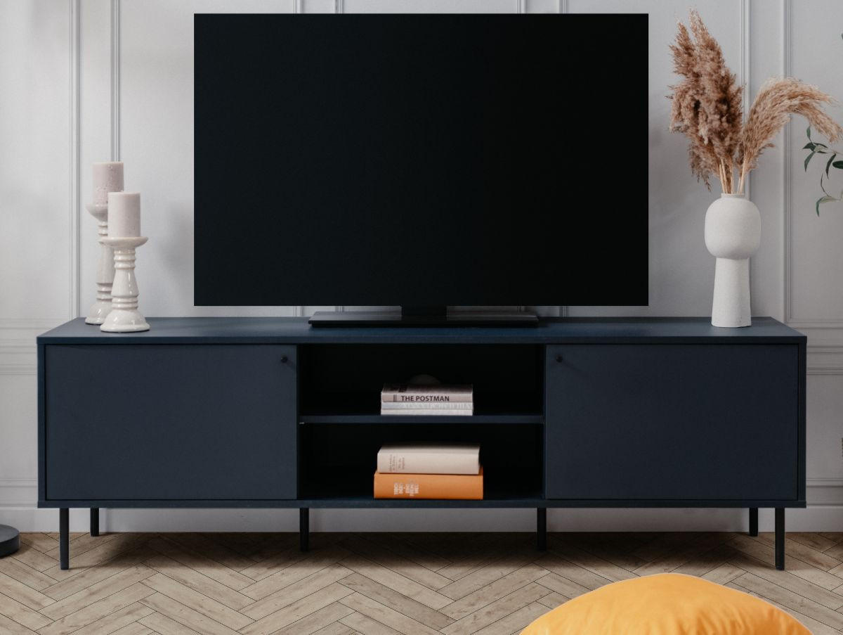 TV-LOWBOARD blau 160 cm, Fernsehtisch mit 4 Fächern - Blau/Schwarz, Holzwerkstoff/Metall (110/40/60cm) - Furn.Design