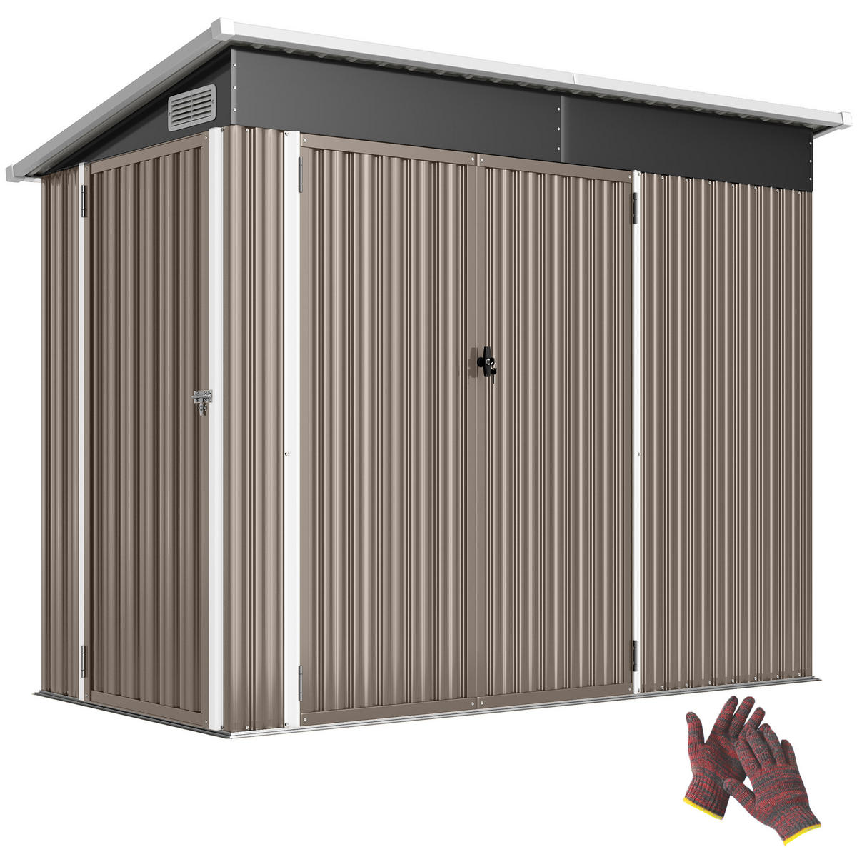 GARTENHAUS, dreifach abschließbaren Türen, Schrägdach und Belüftung 234 x 132 x 185 cm ,grau - Hellgrau, Metall (132/185/234cm) - Vallsero