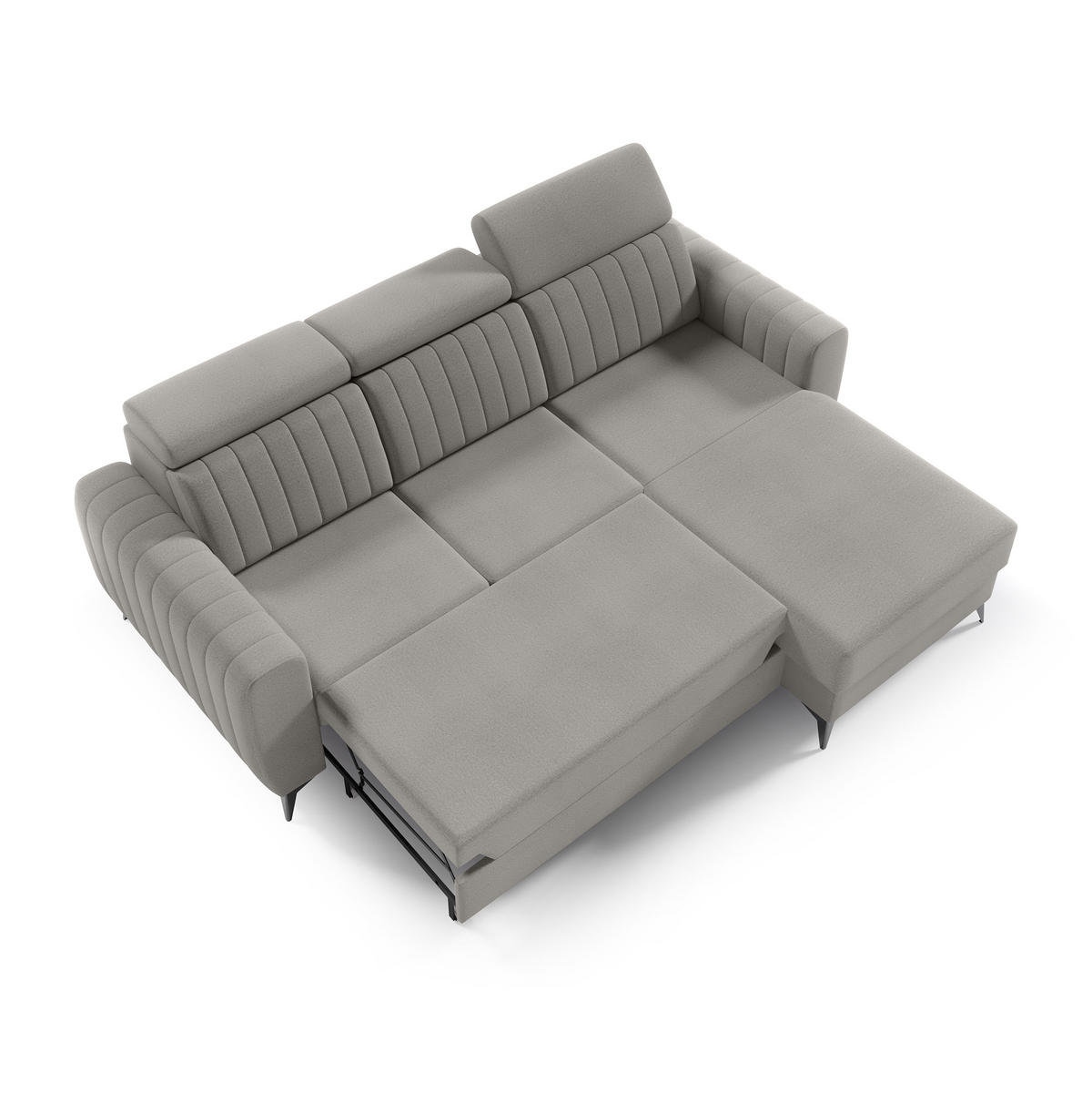 ECKSCHLAFSOFA Connor I verstellbare Kopfstützen, Dunkelbeige - Beige/Schwarz, Textil (238/176cm) - Beautysofa