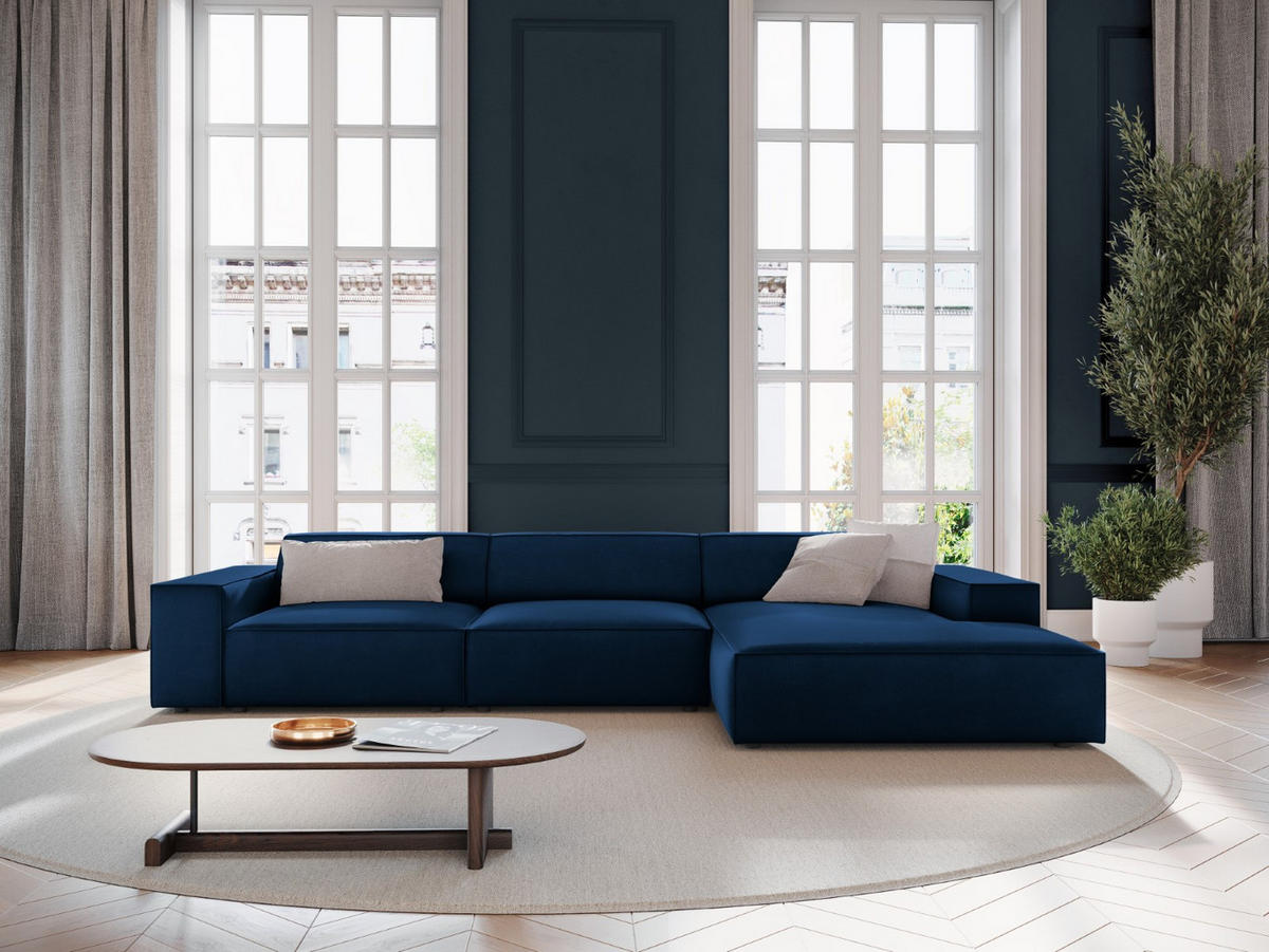 ECKSOFA rechts Jodie aus Samt königsblau 4 Sitzplätze - Blau, Textil (166/284cm) - Micadoni