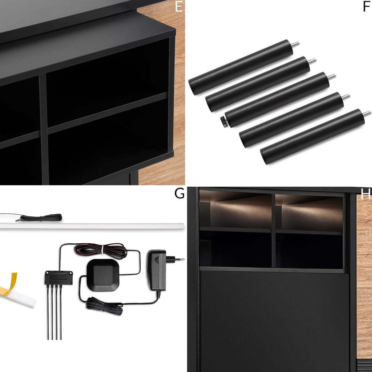 KOMMODE LOFTY Kreuzeinlage, schwarz / Eiche natur - Eichefarben/Schwarz, Holzwerkstoff (102/109/41cm) - KONSIMO®
