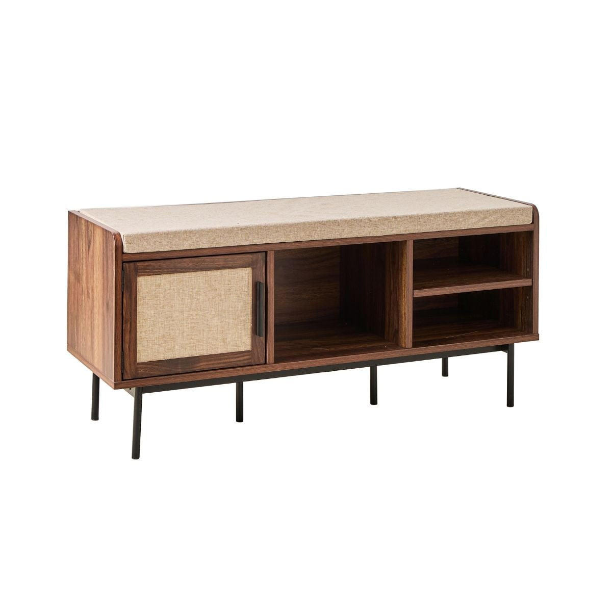 SCHUHBANK Nussbaumdekor 3 Fächer 1 Tür - jetson 100/35/45,5 cm - Nussbaumfarben, Holzwerkstoff (35/45.5/43cm) - Calicosy