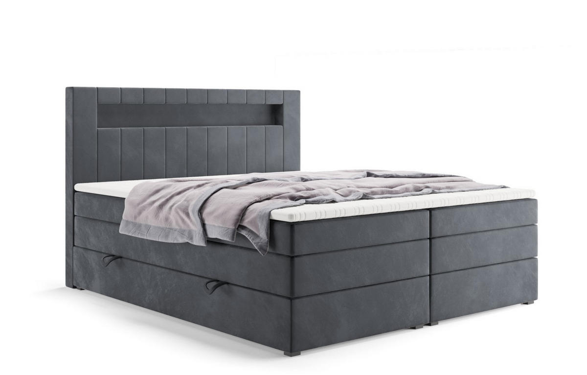 BOXSPRINGBETT Gold 5 King LED 120x200 cm Dunkelgrau Velvet H4 - Dunkelgrau, Holz (120/200cm) - Labett