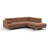 ECKSOFA mit Schlaffunktion und Bettkasten, verstellbare Kopfstützen - Chromfarben/Braun, Textil/Metall (208/256cm) - Cotta