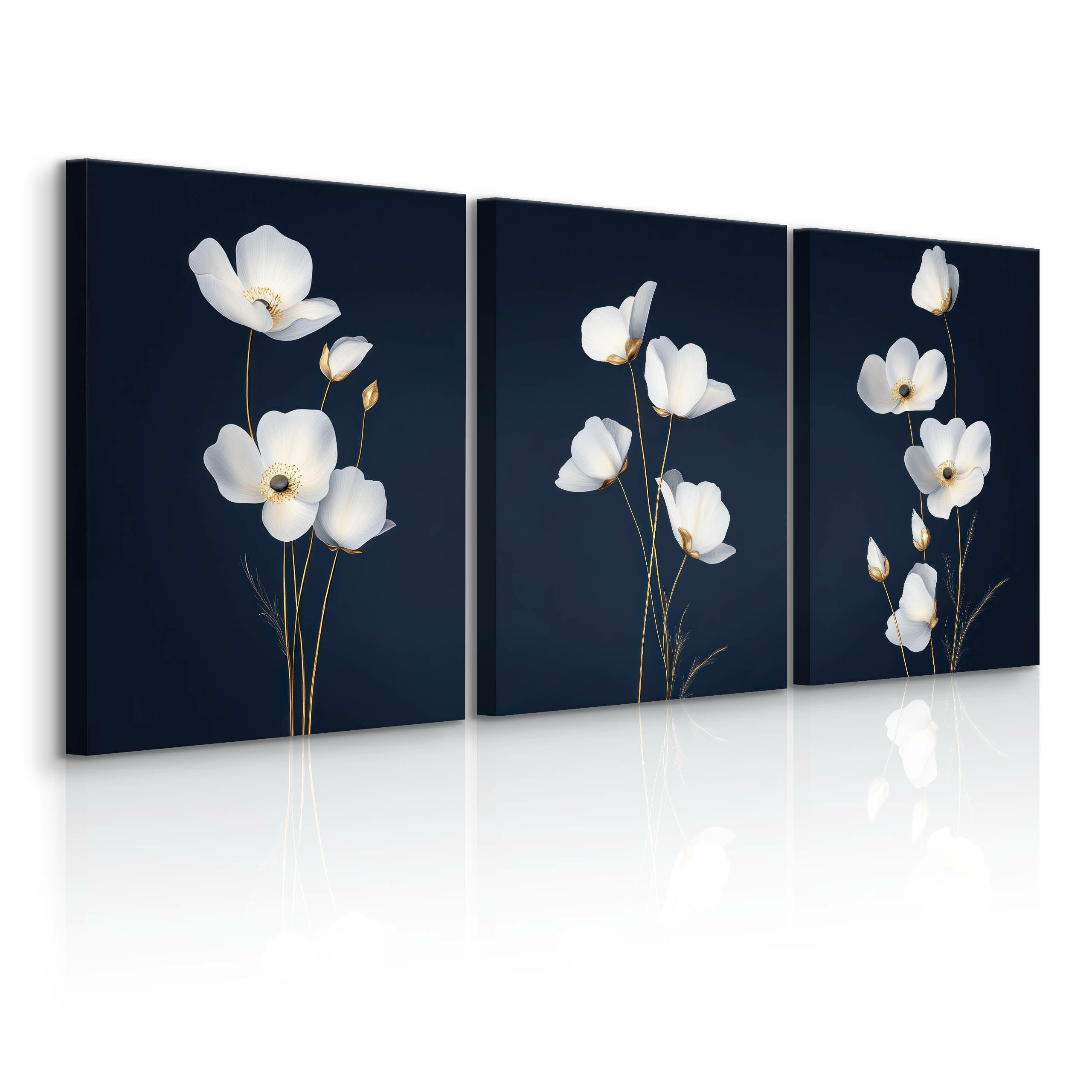 LEINWANDBILDER 3-es Set Blumen Pflanzen - Blau/Beige, Textil (90/40cm) - Muralo