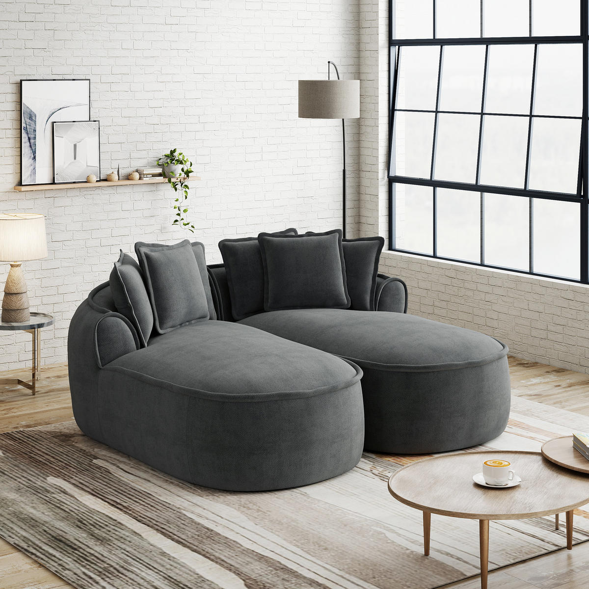 2-SITZER Sofa 184x164x67 cm aus Chenille-Stoff rahmenlos modular, grau - Grau, Textil (164/67/184cm) - Luhomfu