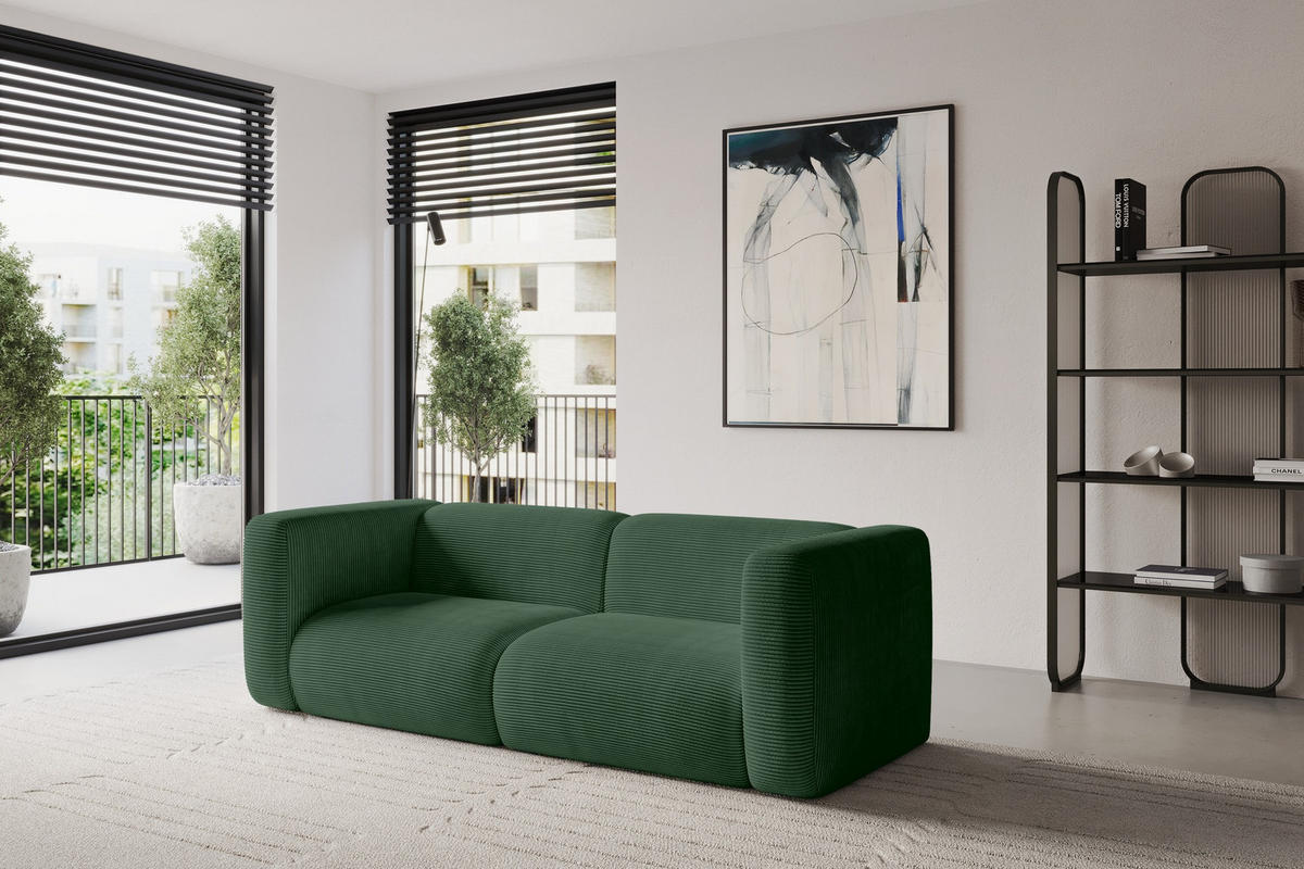 MODULARES Sofa 2-SITZER MIRA-S1 228x89x70 Grün cm Cord - Salbeigrün/Schwarz, Holzwerkstoff/Kunststoff (228/70/89cm) - ALTDECOR
