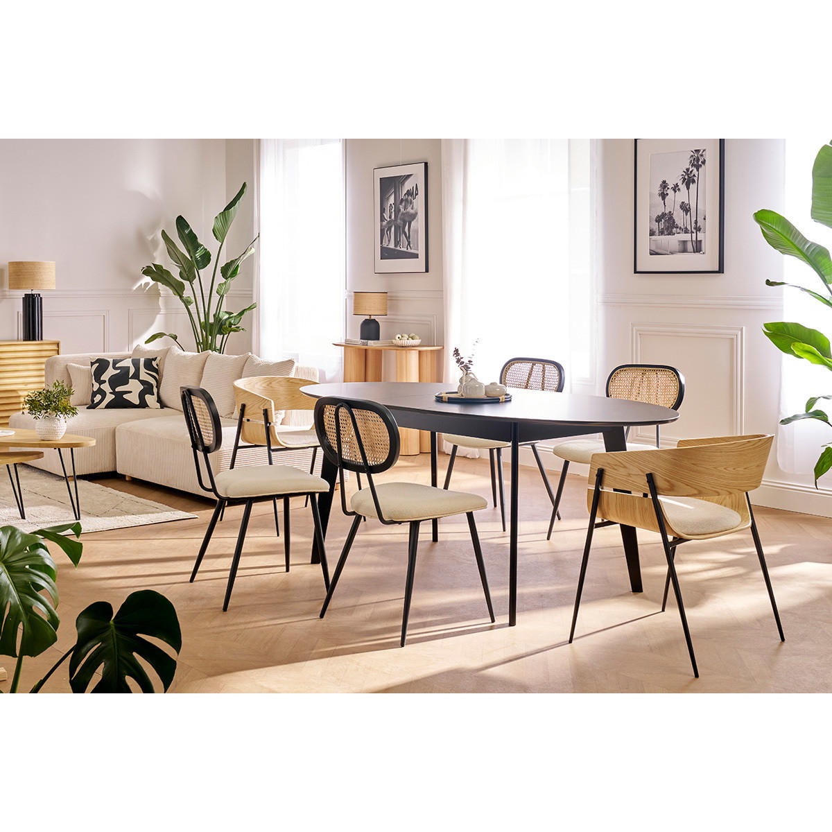 ESSTISCH Ausziehbar Schwarz L160-200 MARIK - Schwarz, Holz (200/90/75cm) - Miliboo