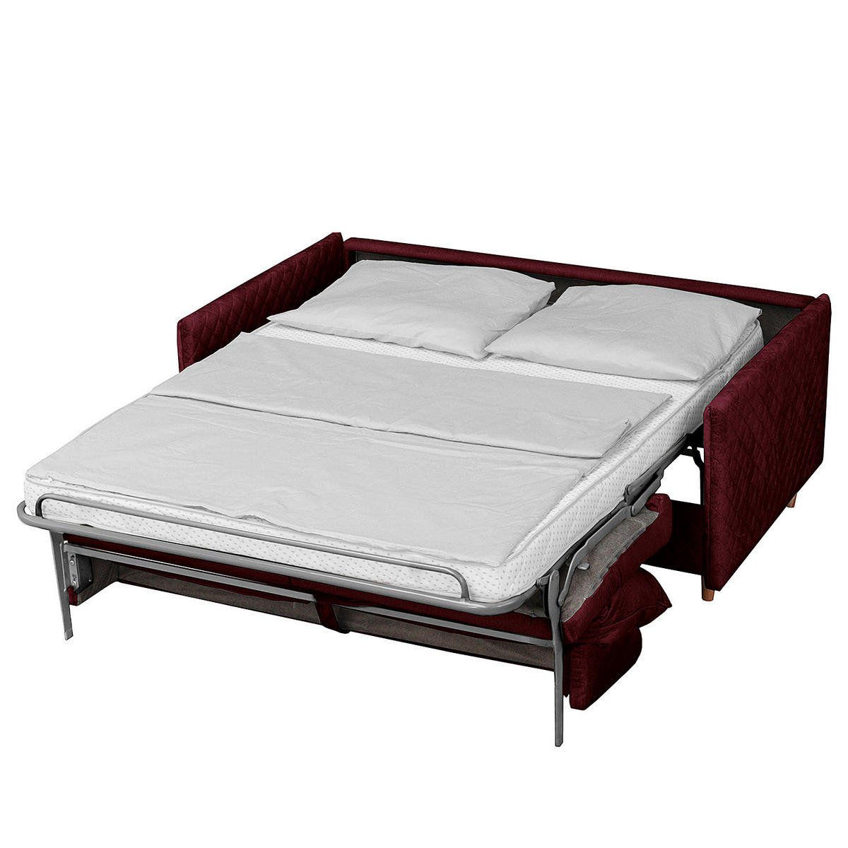 SCHLAFSOFA mit Matratze - Samt - Buchefarben/Dunkelrot, Buchenholz/Textil (171/95/101cm) - home24