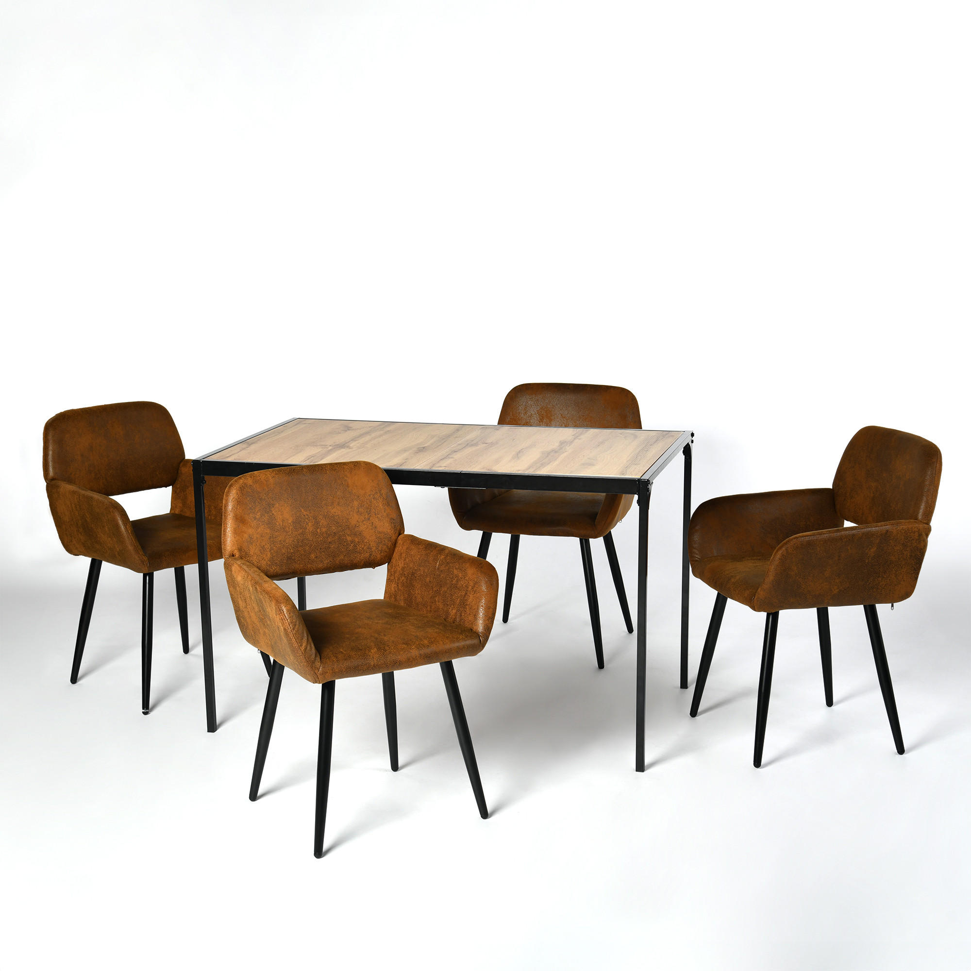 ESSTISCH SET dunkles Holz und Braun - Braun, Holzwerkstoff/Metall (120/75/80cm) - Urban Meuble
