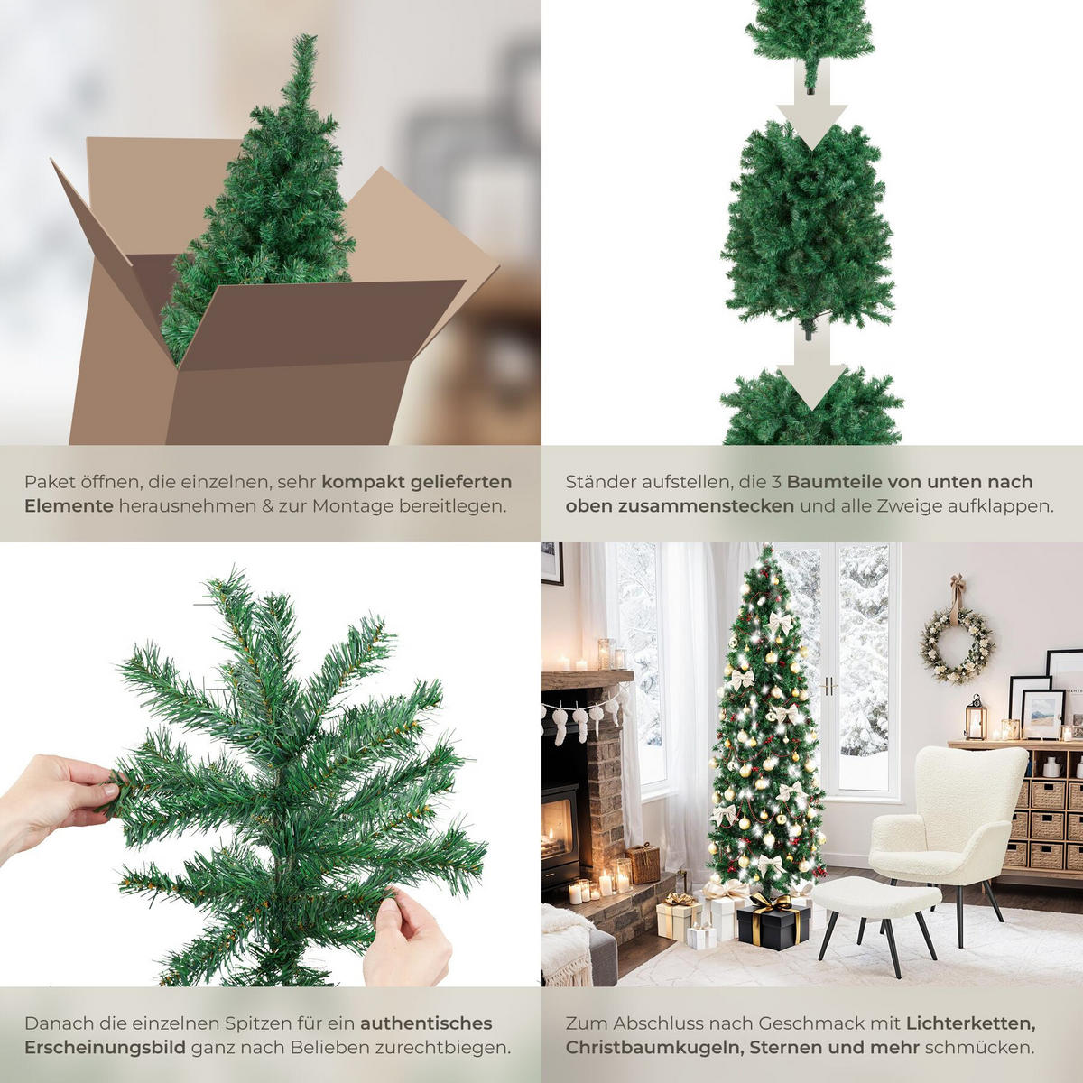 WEIHNACHTSBAUM Comet, pulverbeschichteter Metallständer mit Kunststoffkappen, grün - Grün, Kunststoff (180cm) - tectake