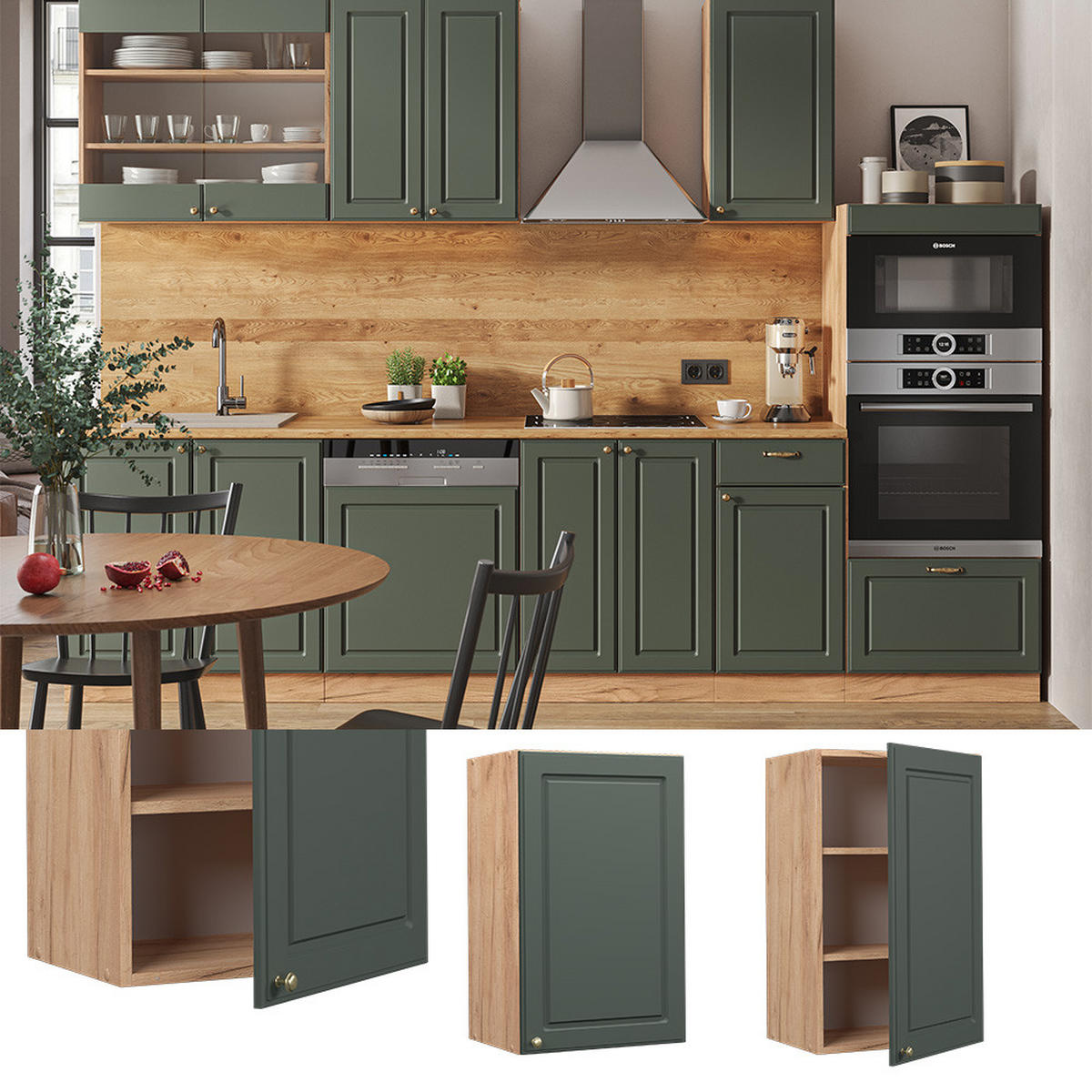 HÄNGESCHRANK Fame-Line Grün-Gold Landhaus 45 cm - Honigeiche/Eiche Wotan, Holzwerkstoff (45/72/34.1cm) - Vicco