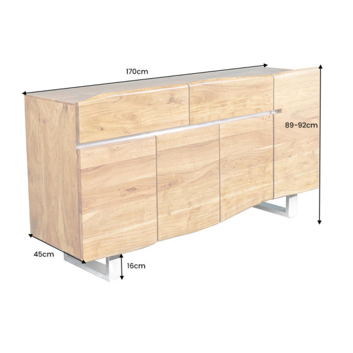 SIDEBOARD MAMMUT Akazie 170cm - Silberfarben/Braun, Holz/Metall (170/89/45cm) - riess-ambiente
