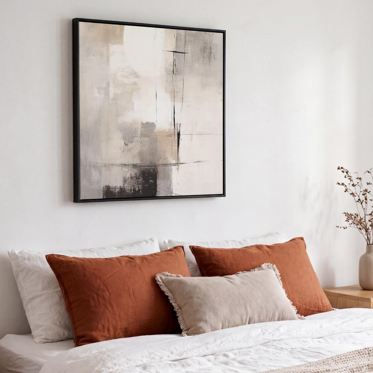 LEINWAND Bilder mit Rahmen - Abstrakt - Kunst - Grau - 50x50 - Hellgrau, Textil (50/50cm) - MuchoWow