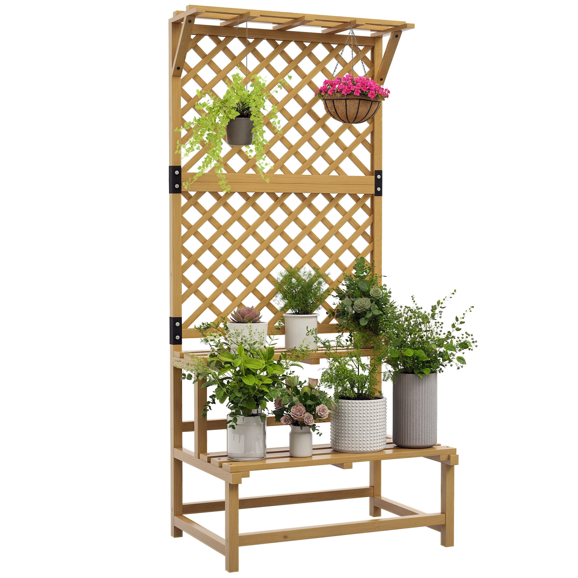PFLANZENSTÄNDER DE-05373 2 Etagen, mit Spalier & Dach Gelb - Gelb, Holz (75/50/166cm) - ComfortXL