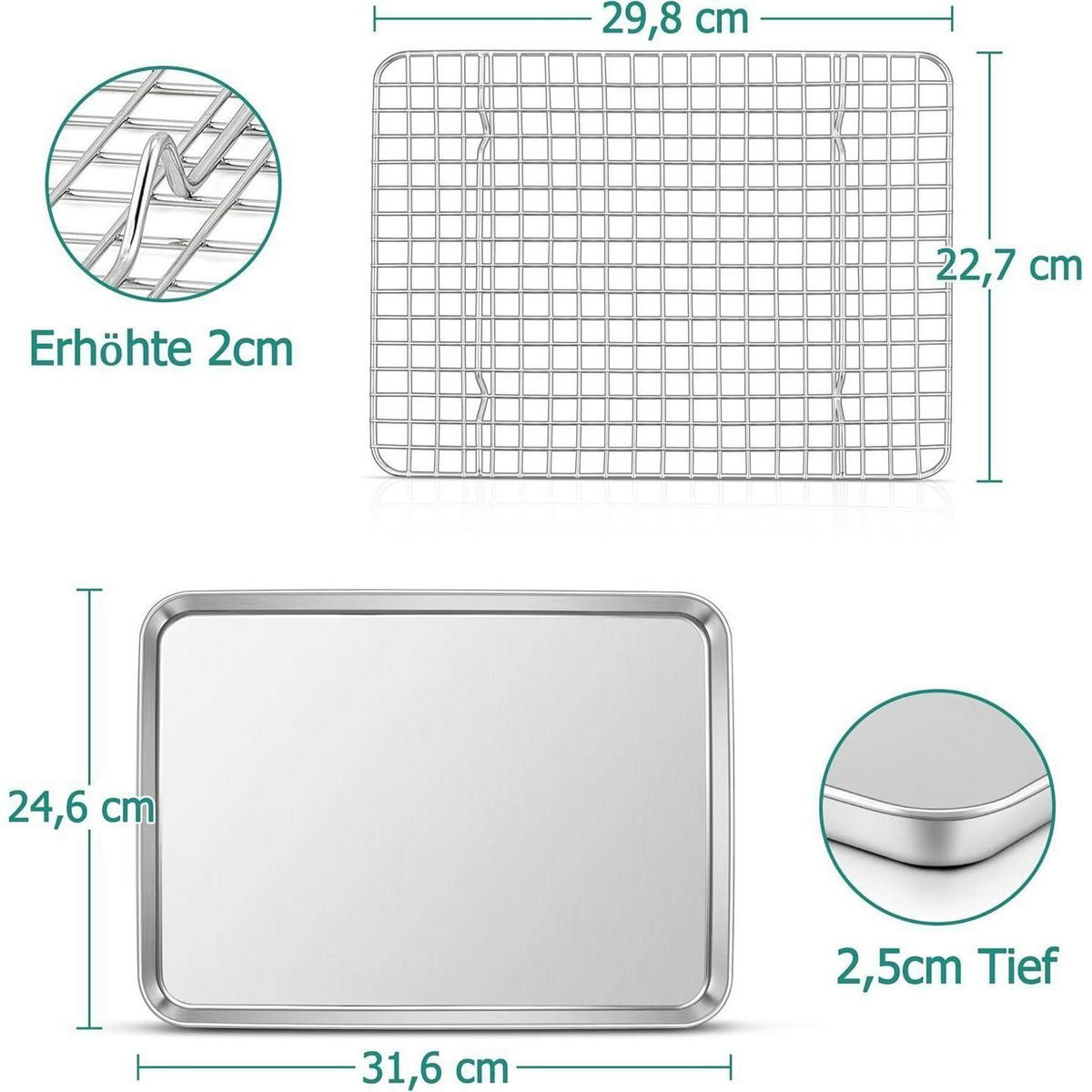 BACKBLECH mit Abkühlgitter Edelstahl 31,6 x 24,6 cm - Silberfarben, Metall (24.5/2.5/31.5cm)