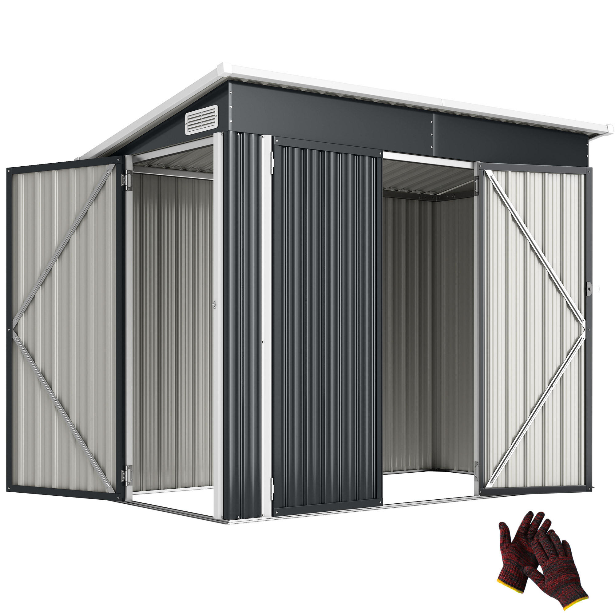 GERÄTEHAUS DE-16898 3 Türen mit Belüftung Grau - Dunkelgrau, Metall (132/185/234cm) - ComfortXL