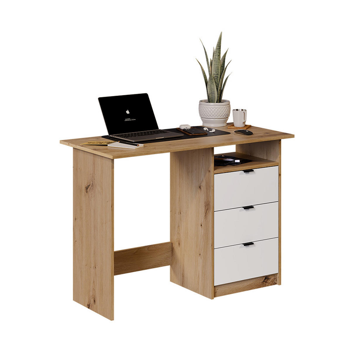 SCHREIBTISCH Meiko Weiß/Artisan 105 x 50 cm mit Schubladen - Weiß/Eiche Artisan, Holzwerkstoff (50/105/76.5cm) - Vicco