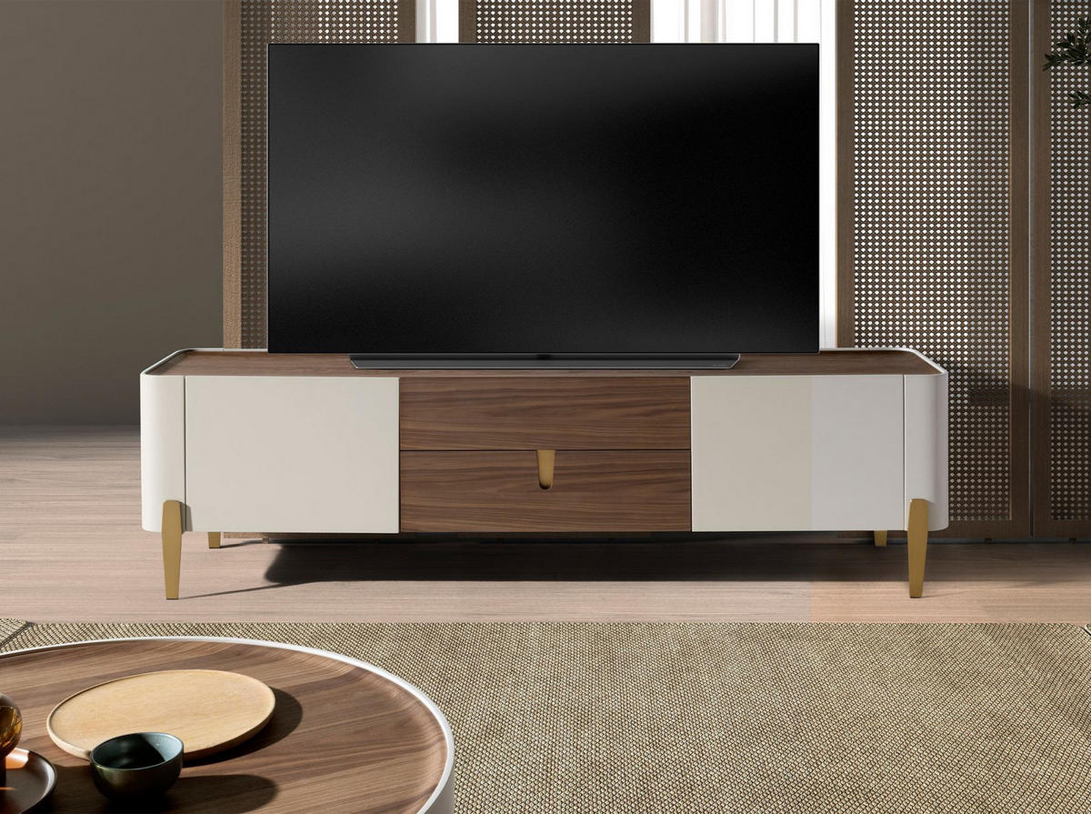 TV-ELEMENT Rechteckig Beige Gold Walnuss 200/47/54 cm - Beige, Holzwerkstoff/Metall (200/54/47cm) - ANGEL CERDA