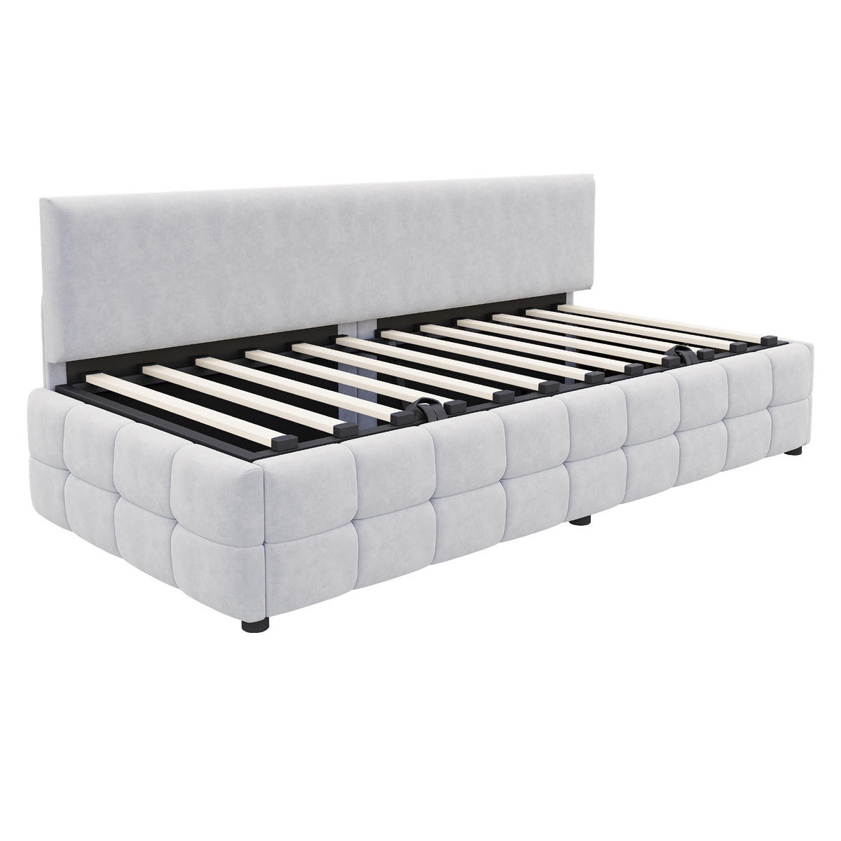 POLSTERBETT Schlafsofa 90/200 cm mit hydraulischem Stauraum in Hellgrau - Hellgrau, Textil (90/200cm) - OKWISH