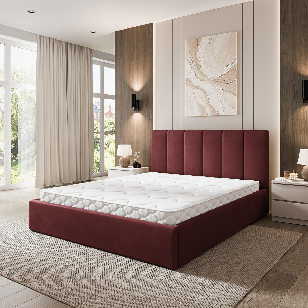 POLSTERBETT NEMIS 180x200 cm mit Bettkästen - Rot - Rot, Holz (180/200cm) - MASSENO