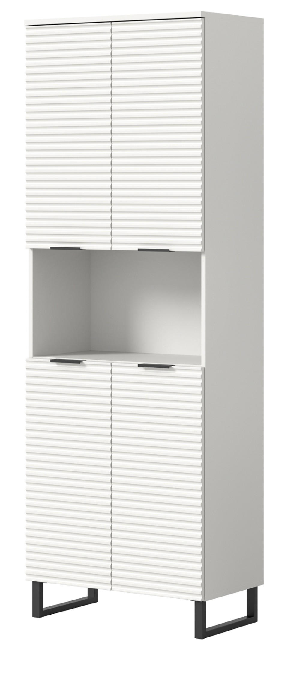 HOCHSCHRANK weiß 70 cm, 4-türig, Badschrank mit Soft-Close - Schwarz/Weiß, Holzwerkstoff/Metall (70/193/34cm) - Inn.Furn