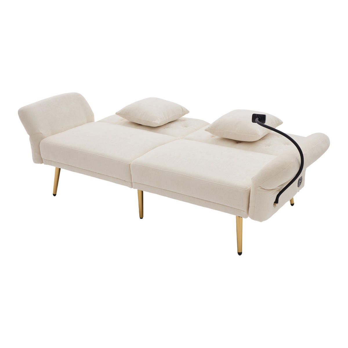 SCHLAFSOFA 2-Sitzer mit verstellbarer Rückenlehne und Handyhalter Chenille Beige 173/78/78 cm - Beige, Textil (173/78/78cm) - OKWISH