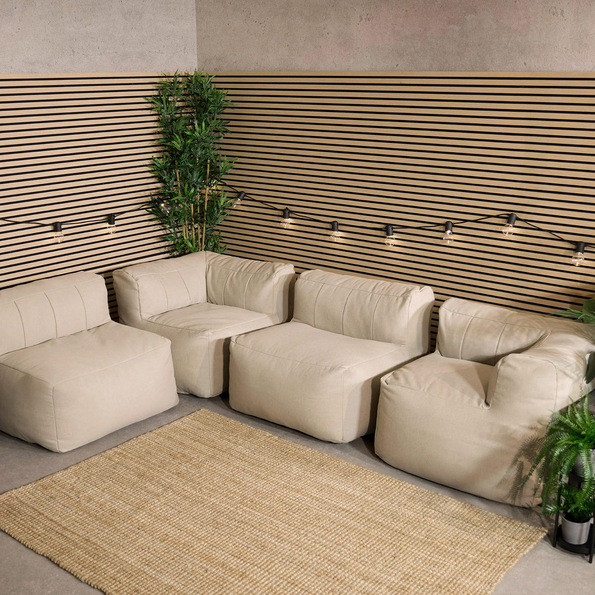 SITZSACK-SOFA Outdoor 4-tlg.: 2 Ecksessel, 2 Sessel - Beige, Textil (390/68/100cm) - icon
