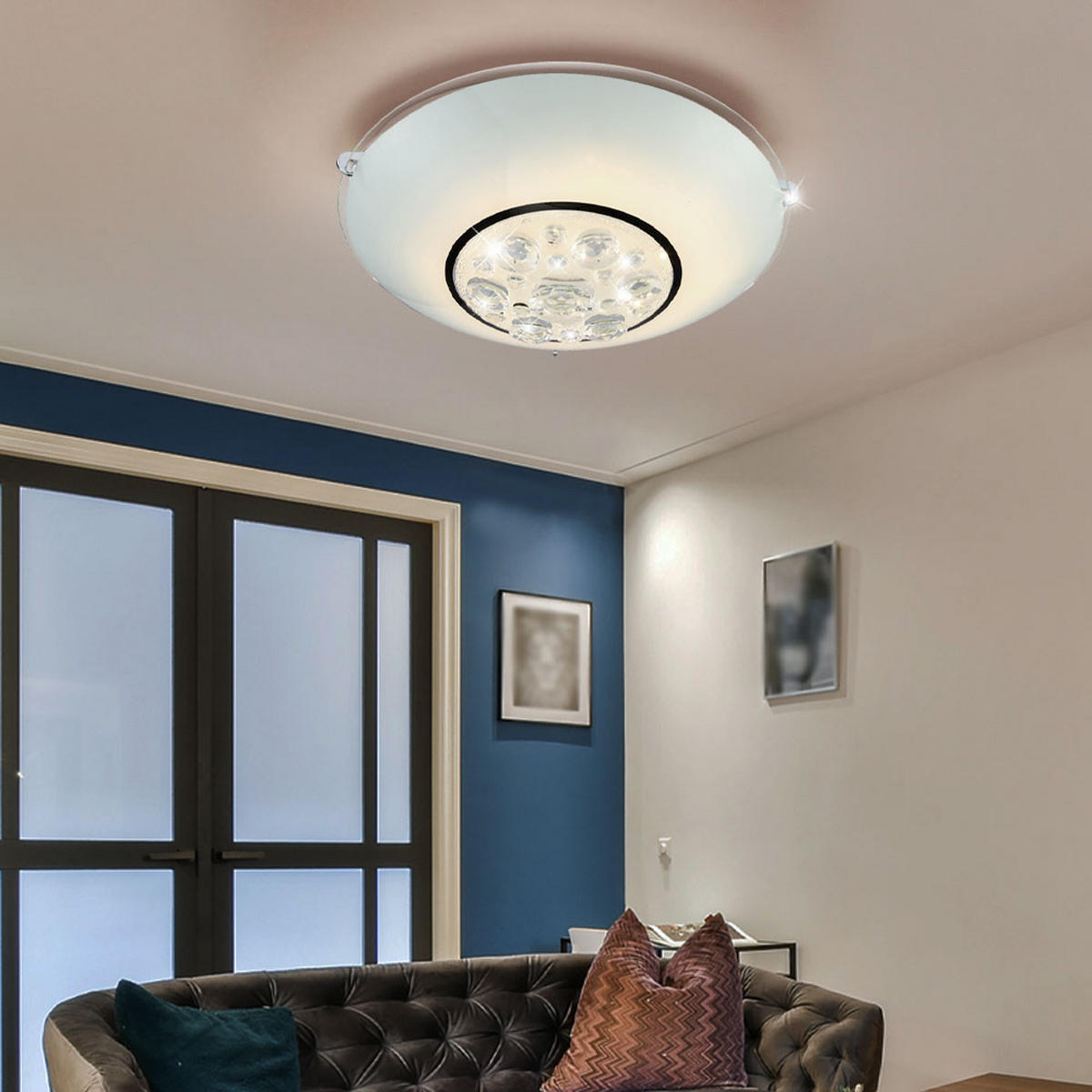 LED DECKENLEUCHTE Metall Kristalloptik Silber - Silberfarben, Glas (25/25/10cm) - Globo Lighting