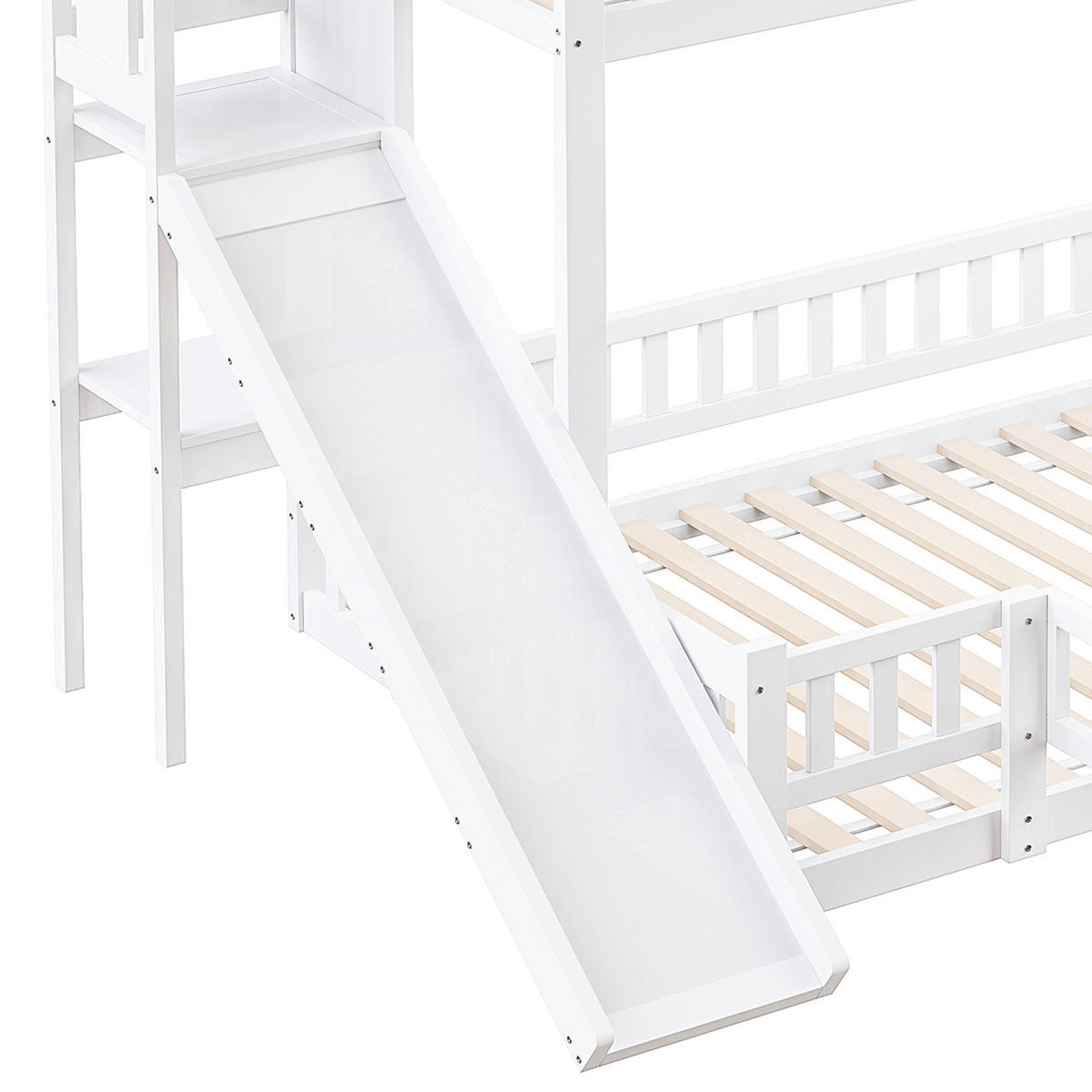 ETAGENBETT 140/200 cm Weiß aus Kiefernholz mit Rutsche und Regalen - Weiß, Holz (140/200cm) - OKWISH
