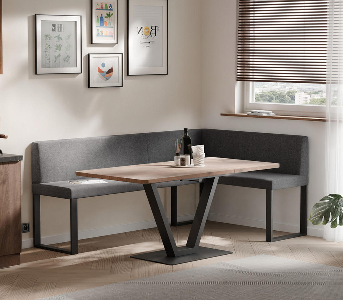 ECKBANK rechts SANA U Webstoff glatt, 168/128 cm Dunkelgrau - Dunkelgrau, Textil/Metall (128/168cm) - Idohome