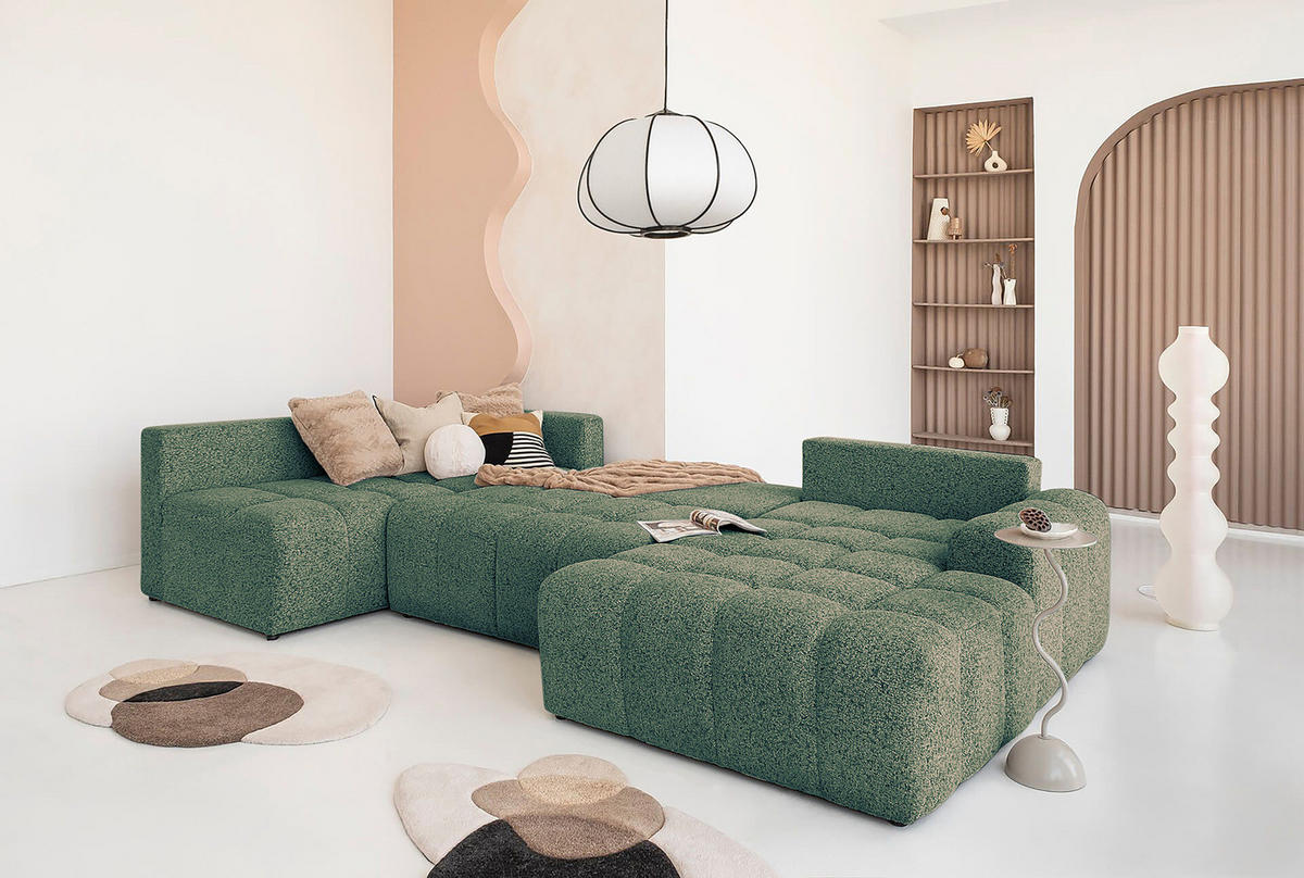 WOHNLANDSCHAFT - Strukturstoff - Türkis/Beige, Kunststoff/Textil (333/187cm) - home24