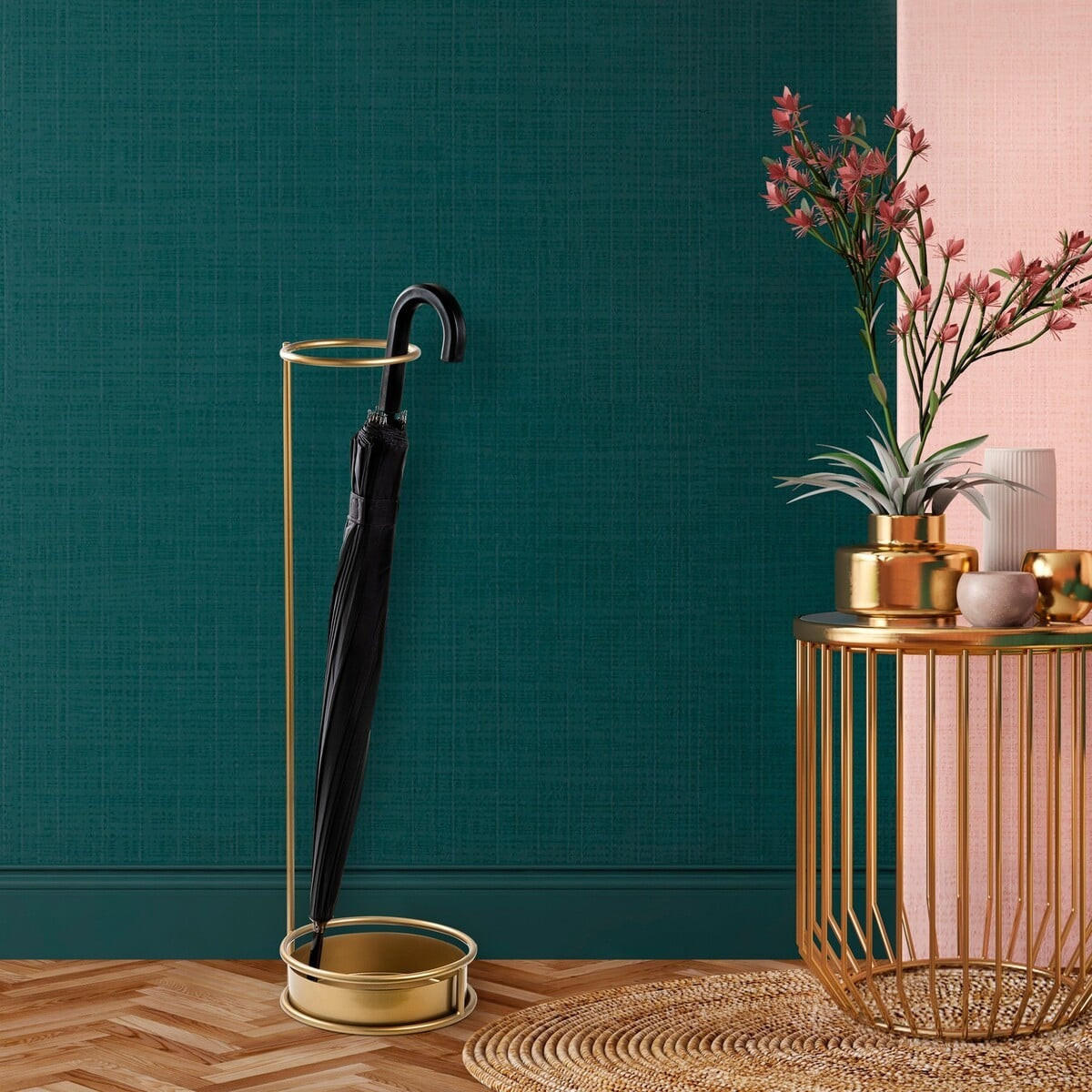 SCHIRMSTÄNDER mit runder Basis aus goldfarbenem Metall 22/22/75 cm - Goldfarben, Metall (22/75/22cm) - Calicosy