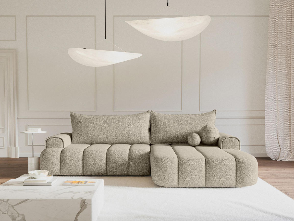 ECKSOFA Dandelino Hellbeige mit Bouclé-Bezug, rechts - Ecru/Schwarz, Kunststoff/Textil (275/168cm) - Selsey