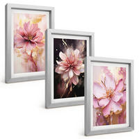 BILDER SET 3er Set - 20x30 cm Silberner Rahmen - Blumenkompositionen aus Rosen und Weiß - Silberfarben, Kunststoff (20/30cm) - TULUP