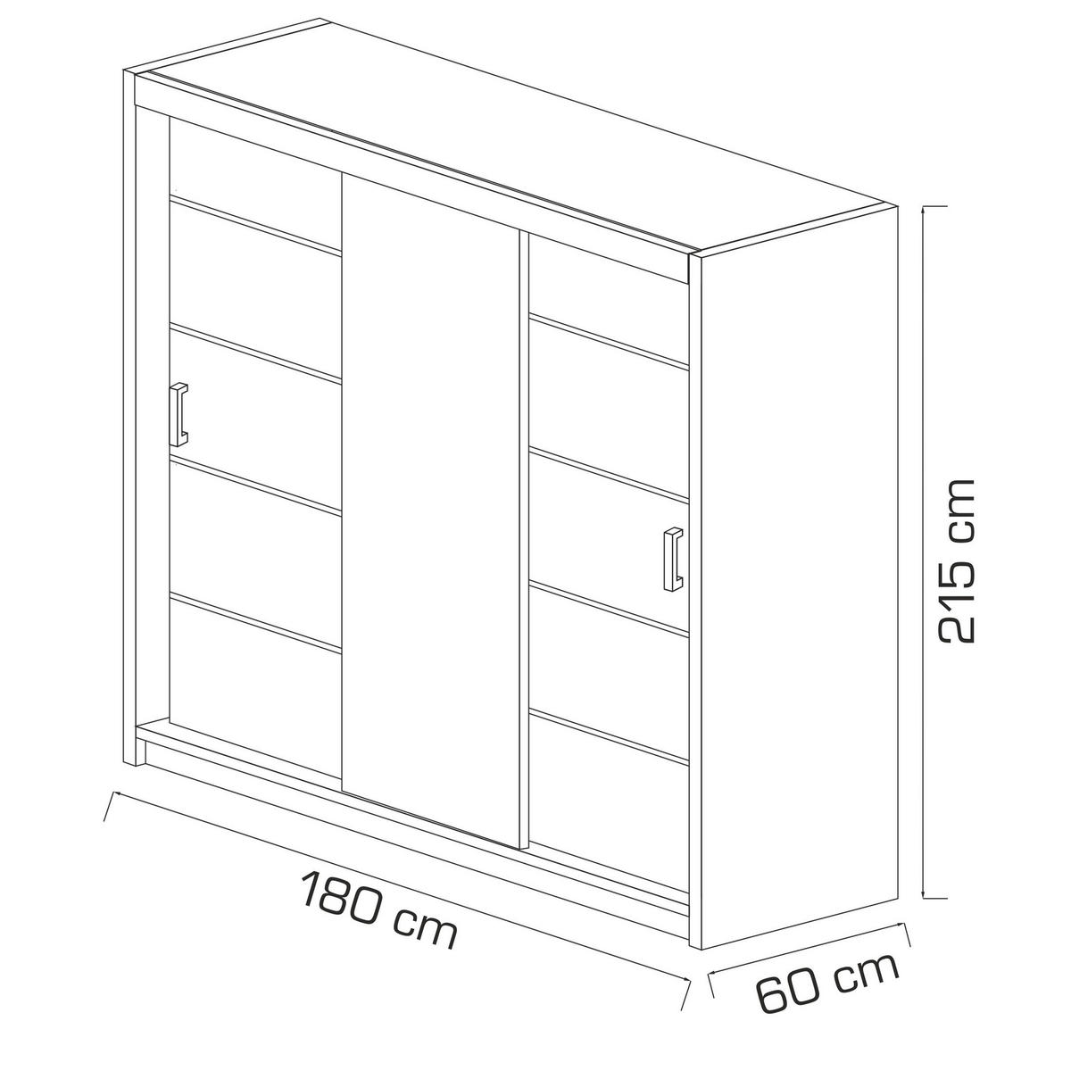 SCHWEBETÜRENSCHRANK RIETI 180/215/60 cm 3-türig mit Spiegel Sonoma Eiche - Sonoma Eiche, Holzwerkstoff (180/215/60cm) - MASSENO