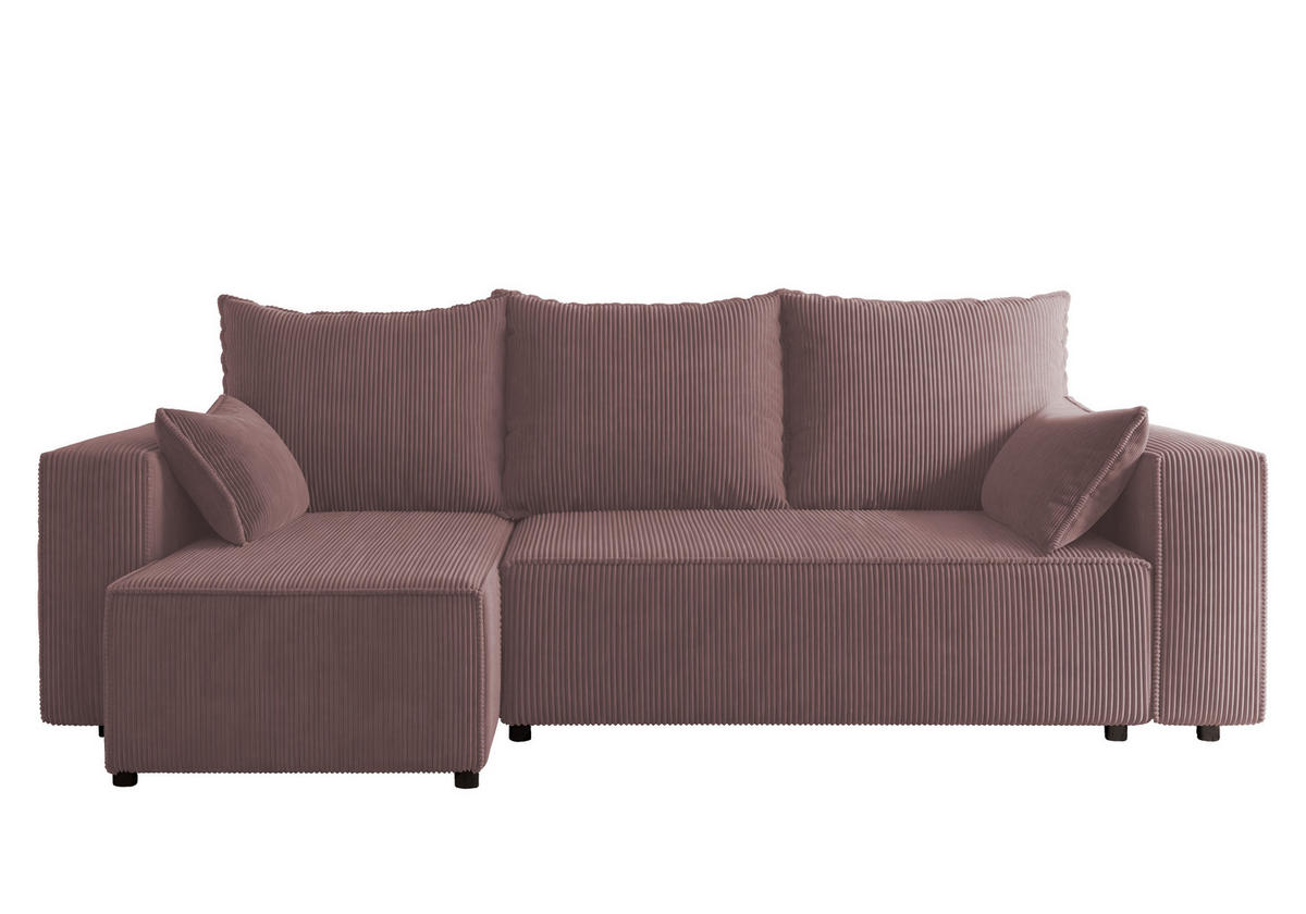 ECKSOFA Tobi mit Bettkasten und Schlaffunktion, L-Form, Cordstoff, Universal - Lila, Holzwerkstoff (246/145cm) - 4ALL HOME