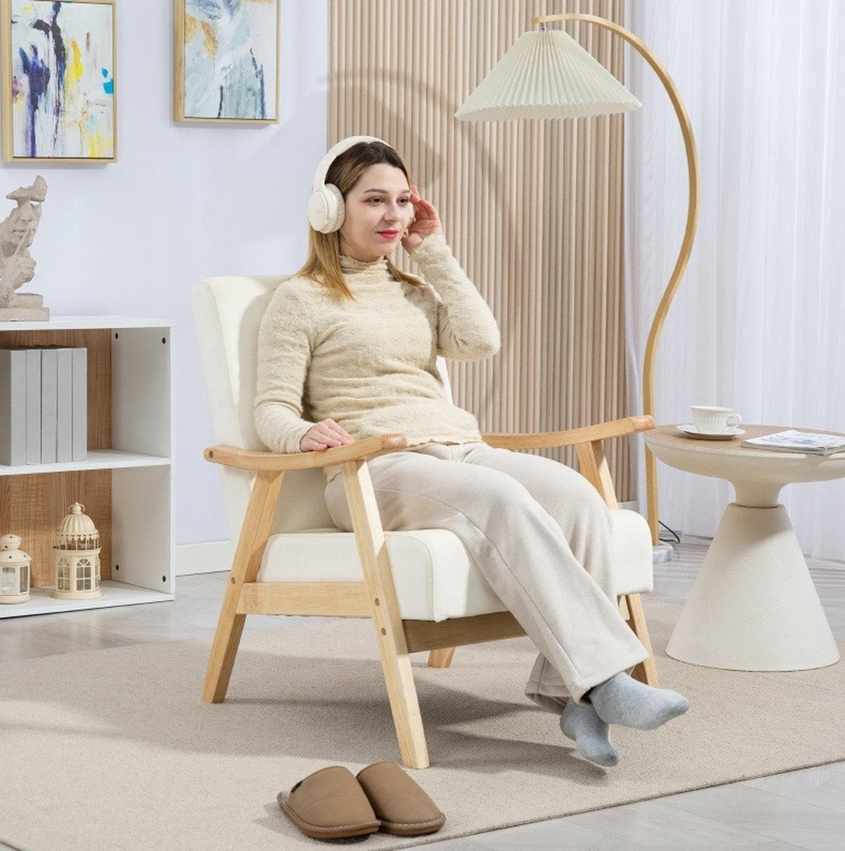 SESSEL 65/80/83 cm in Cremeweiß mit Armlehnen und Samt-Optik - Creme, Kunststoff (80/83/65cm) - BEAOK
