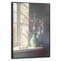 LEINWAND Bilder mit Rahmen - Stillleben - Vase - Osterzweig - 70x100 - Hellblau, Textil (70/100cm) - MuchoWow