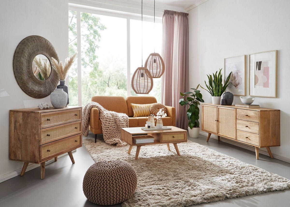 SIDEBOARD – Mango Massivholz, stilvoll, funktional - Braun, Holz/Metall (80/75/40cm) - KADIMA DESIGN