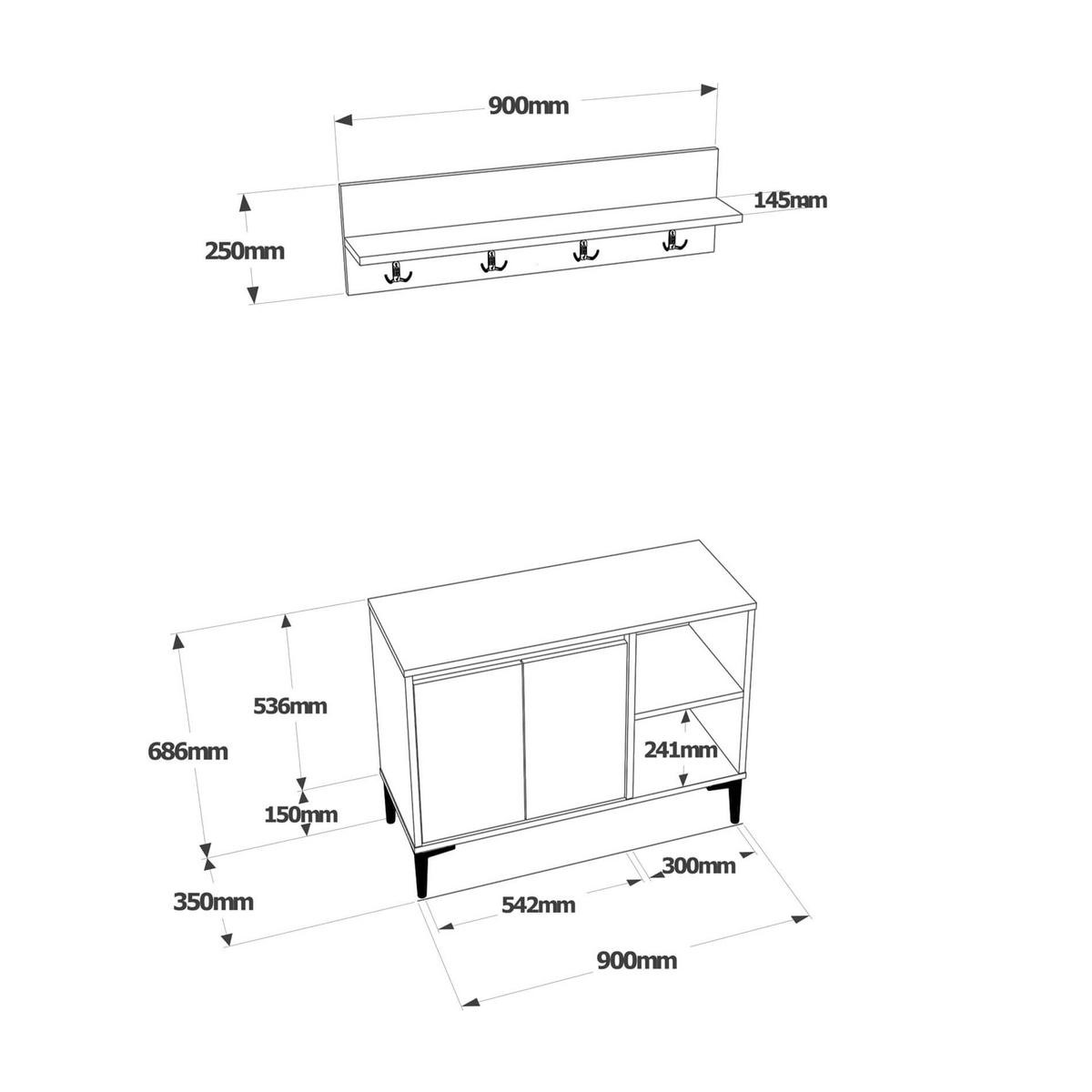 GARDEROBE 2-teilige Hellbraun 35/90/68,5 cm - Braun, Holzwerkstoff (90/68.5/35cm) - Mobili Rebecca