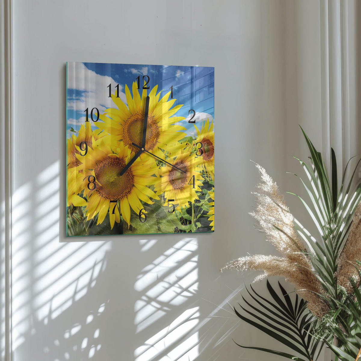 WANDUHR 30x30 cm - Sonnenblumen - Gelb, Glas (30/30/0.4cm) - TULUP