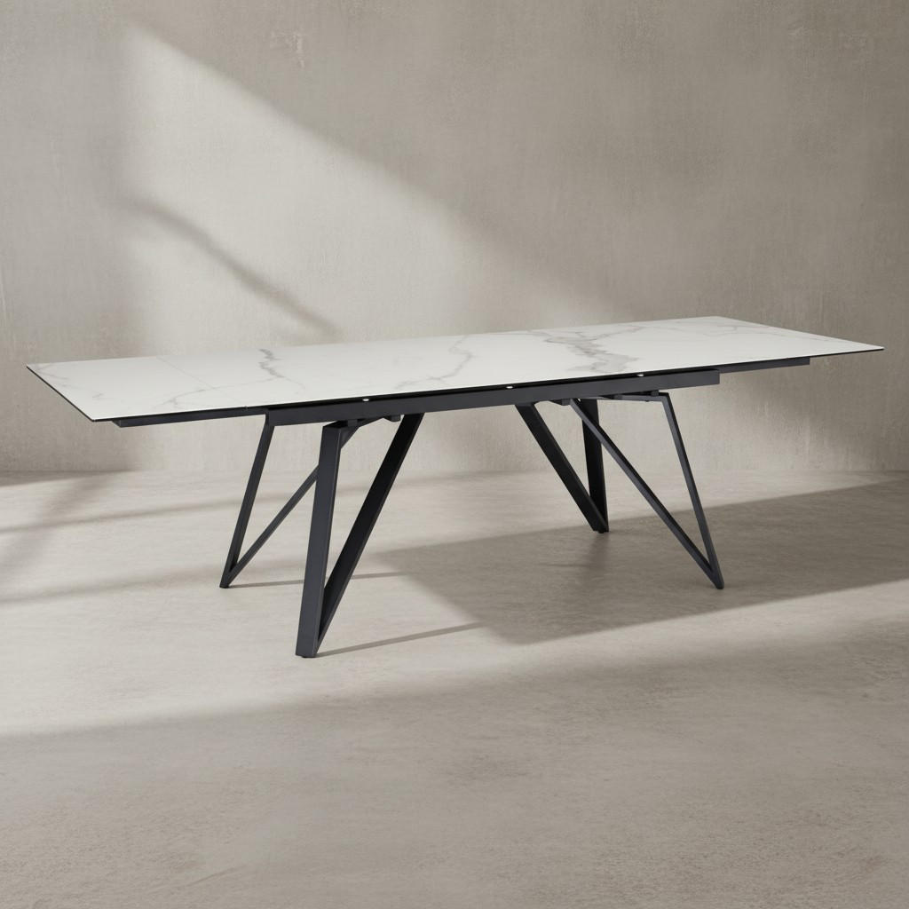 ESSTISCH Ausziehbar Keramik Glas Marmoroptik Rechteckig Groß, Weiß 180x95x76 cm - Schwarz/Weiß, Keramik/Metall (95/180/76cm) - KADIMA DESIGN