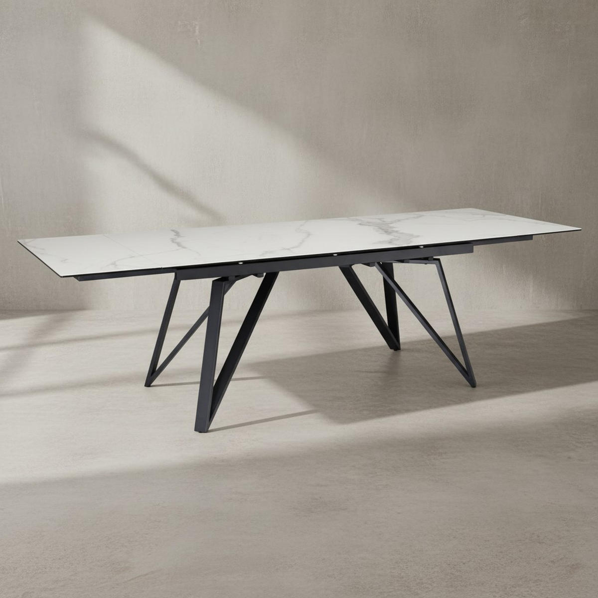 ESSTISCH Ausziehbar Keramik Glas Marmoroptik Rechteckig Groß, Weiß 180x95x76 cm - Schwarz/Weiß, Keramik/Metall (95/180/76cm) - KADIMA DESIGN