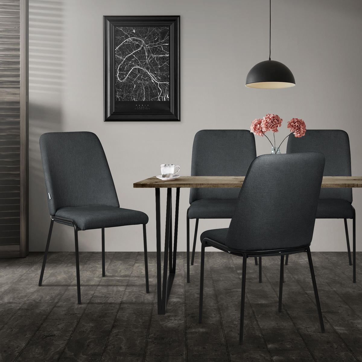 ESSZIMMERSTUHL 6er Set Anthrazit mit Stoffbezug - Anthrazit/Schwarz, Textil/Metall (49/94/62cm) - ML-DESIGN